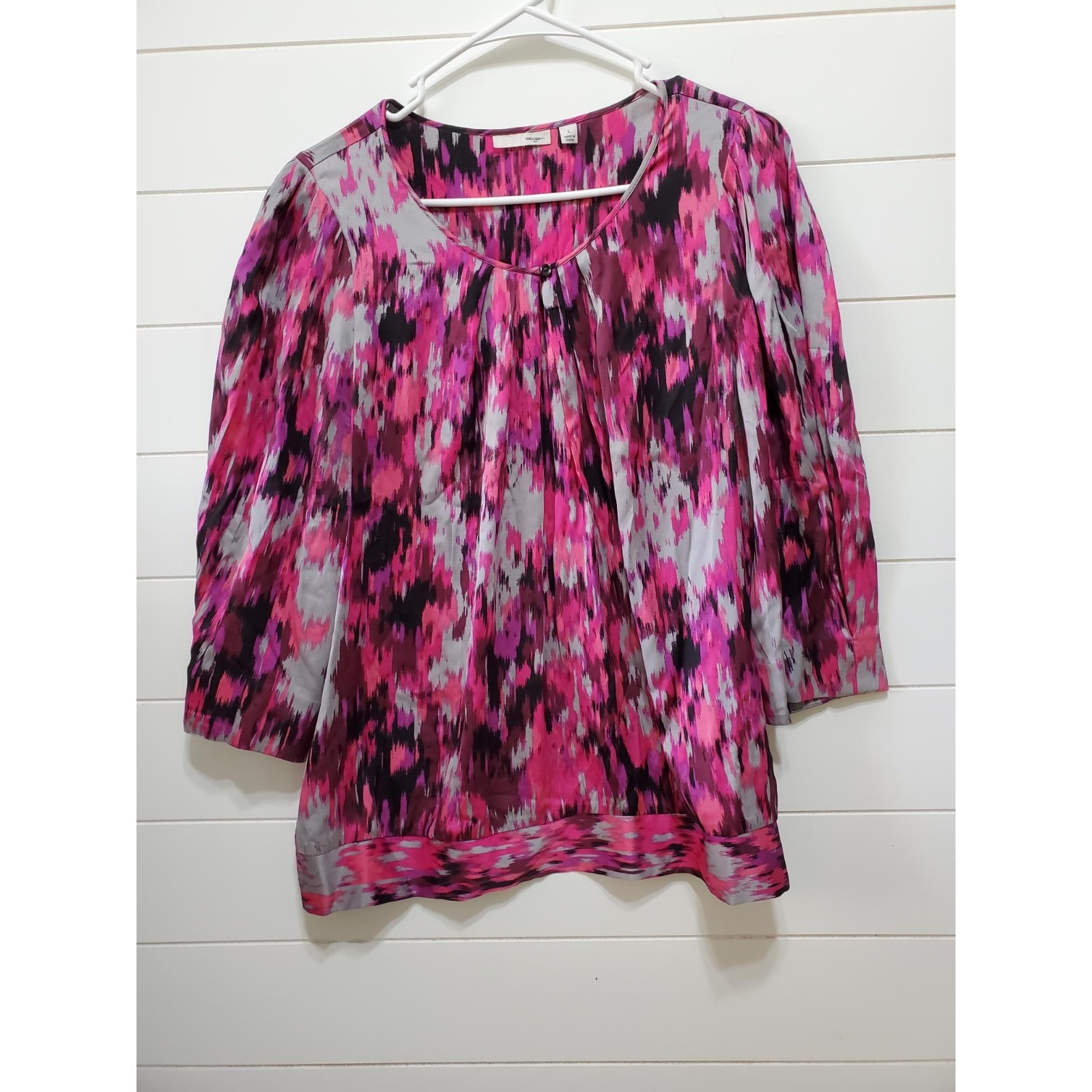 Halogen Womens Size L Keyhole Button Silk Top Salmon Purple Black Gray Blouse
